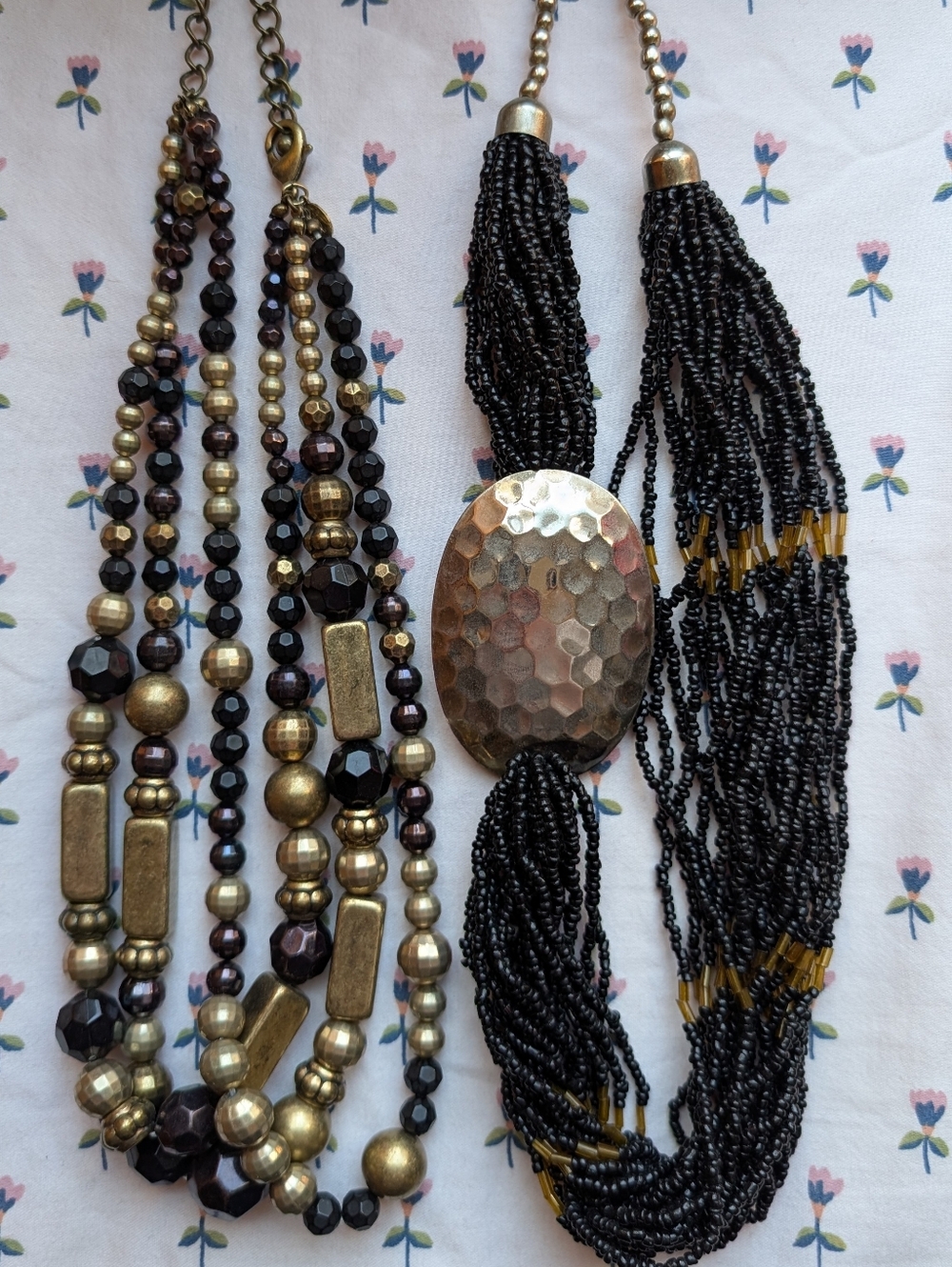 Art deco vintage black and gold chunky beaded necklaces